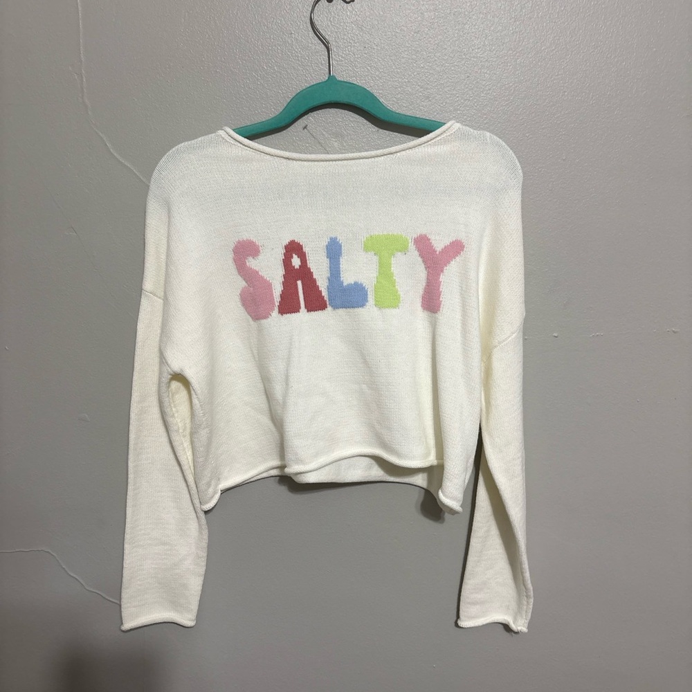 Moon & Madison White Sweater with Colorful Text